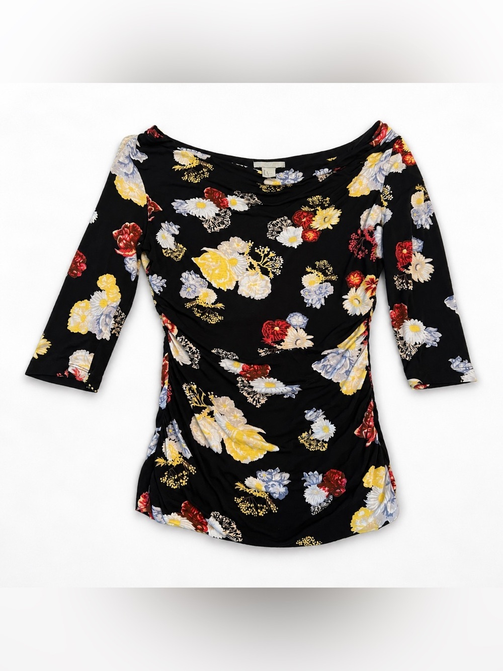 H&M Black 3/4 Sleeve Floral Top